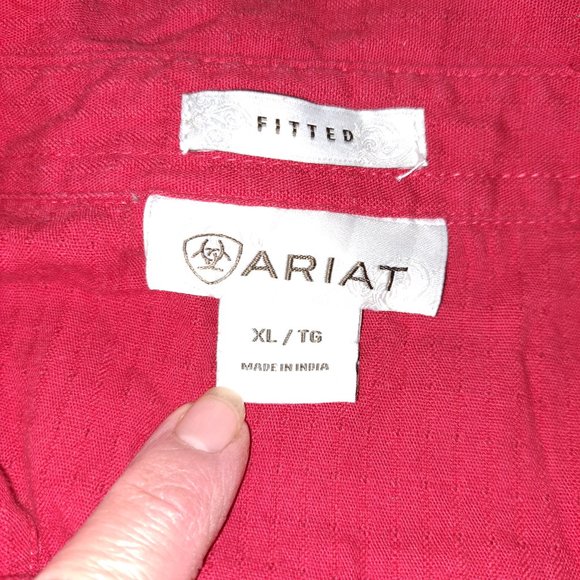 Ariat Embroidered Stitch Accent Snap Button Western Fitted Red Shirt Sz XL - Picture 9 of 12